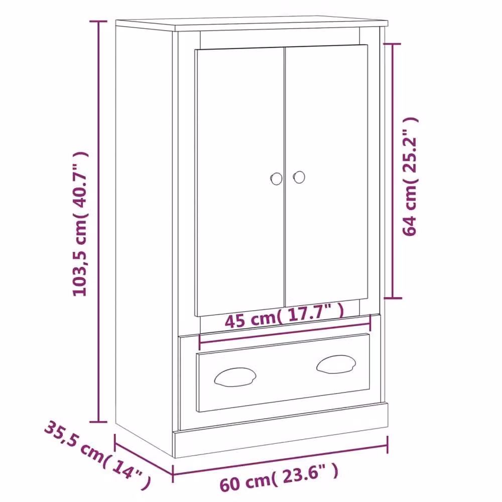 Berkfield Home Smoked Oak Highboard in Brown, W/D/H: 60 x 35.5 x 103.5 cm – 4