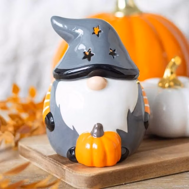 Uniqueful Halloween Gonk Ceramic Tealight Oil Burner in Grey, Orange and Multicolour