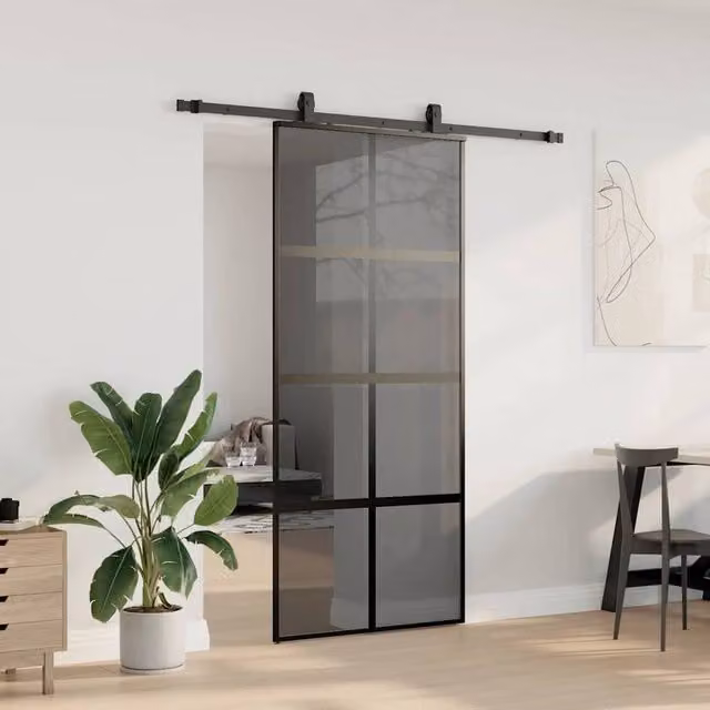 Berkfield Home Sliding Glass Door with Hardware Set, Black, W: 90 cm, H: 205 cm – 1
