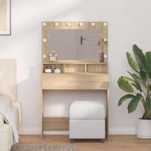 Berkfield Home Hollywood LED Dressing Table in Sonoma Oak Brown, W: 79 cm, D: 41 cm, H: 135 cm – 1