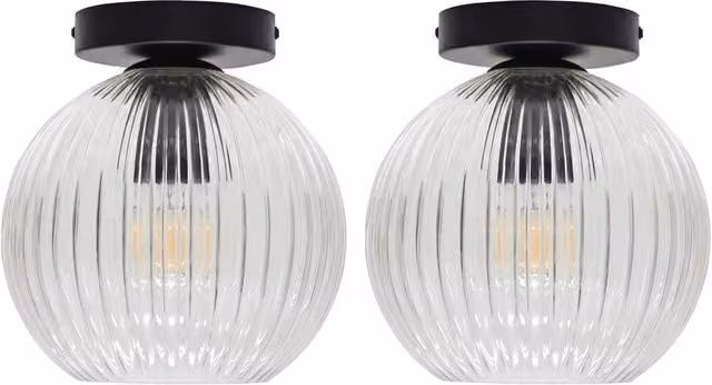 First Choice Lighting Betchley Set of 2 Black Ceiling Lights with Transparent Ribbed Glass Globes – 1