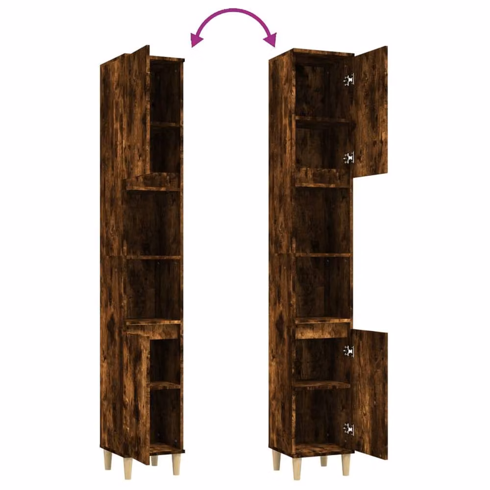 Berkfield Home Durable Smoked Oak Bathroom Cabinet in Brown, W/D/H: 30 x 30 x 190 cm – 4