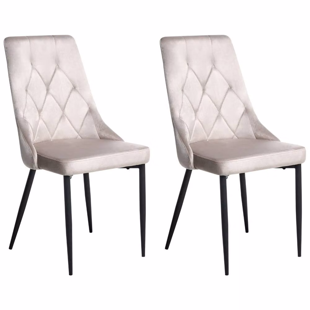 Wyld and Coco Set of 2 Taupe Velvet Tufted Armless Dining Chairs with Black Iron Legs in Beige – 2