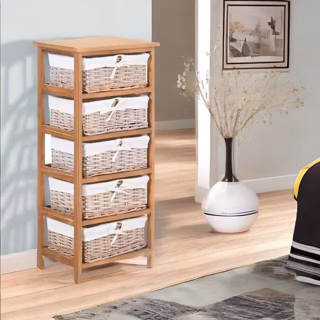 Pirlo Plush 5 Drawer Wicker Basket Storage Unit in Brown – 1