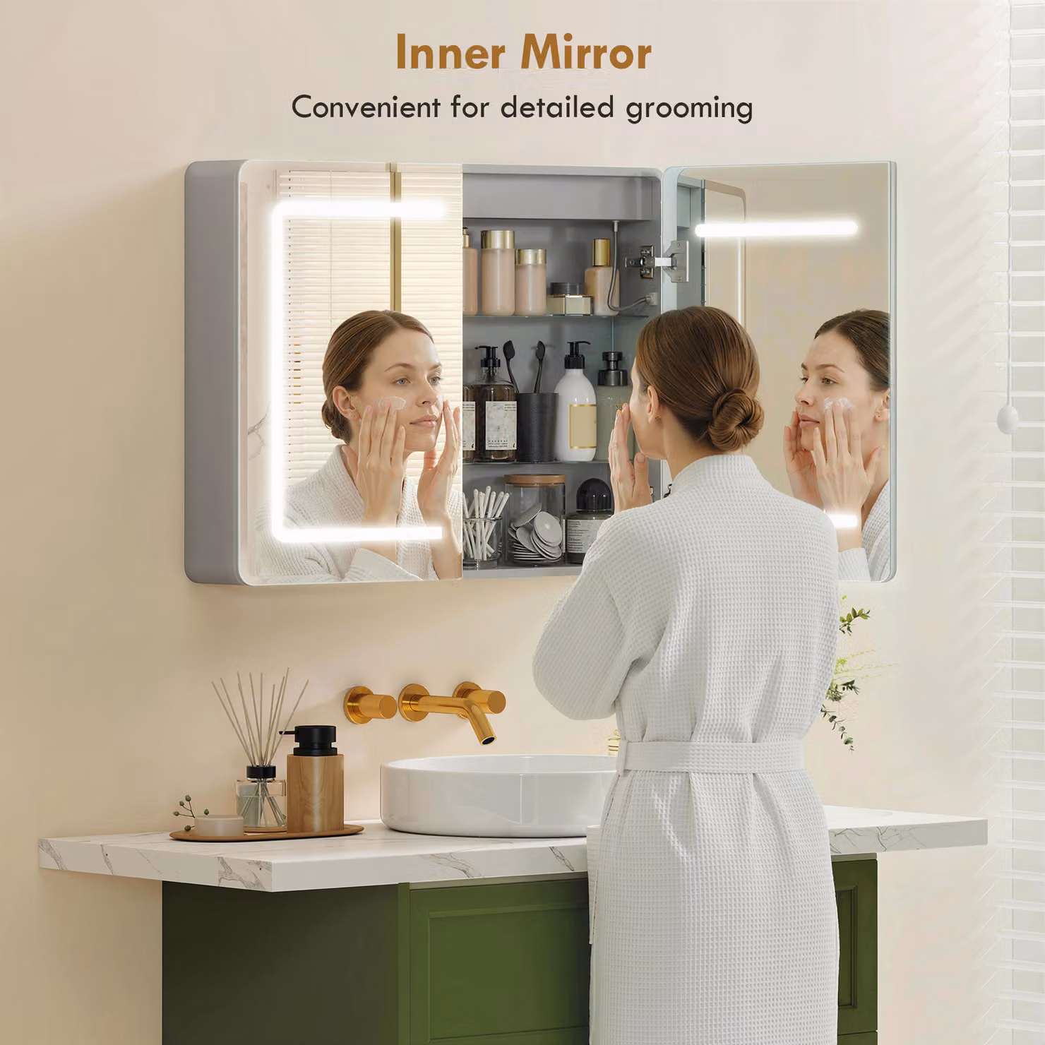 HOMCOM White Mirrored Bathroom Cabinet with LED Lighting and Anti-Fog Function, W: 60 cm, H: 80 cm, D: 17.5 cm – 3