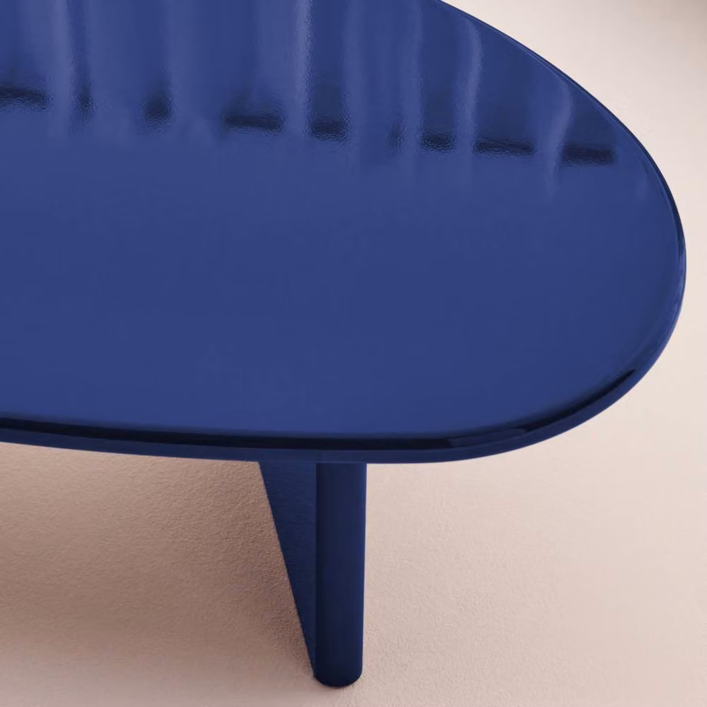 sweeek Oval Coffee Table with Glossy Finish in Blue, W: 60 cm, D: 60 cm, H: 34.5 cm – 4