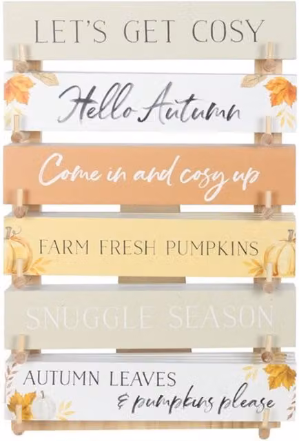 KDMK Autumn Block Signs Set with Wooden Tabletop Display, Multicolour Rustic Floral Decor