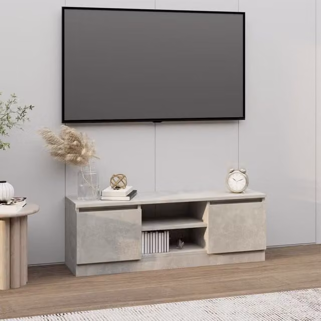 Berkfield Home TV Cabinet with Door in Concrete Grey, W/D/H: 102 x 30 x 36 cm