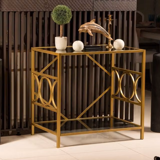 Decorotika Modern Square Glass and Metal Coffee Table in Gold