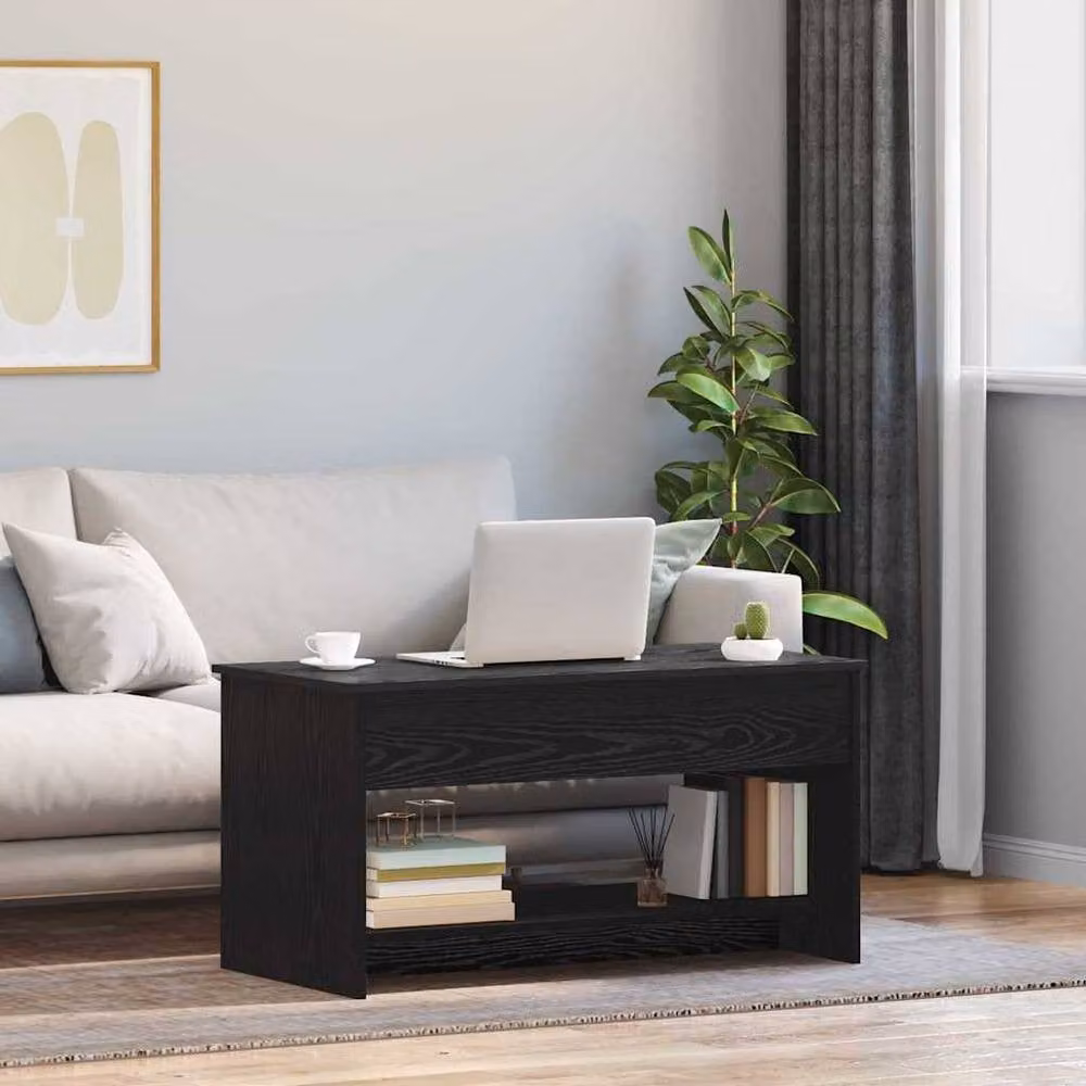 Berkfield Home Modern Black Oak Coffee Table, W: 102 cm, D: 50 cm, H: 52.5 cm – 3