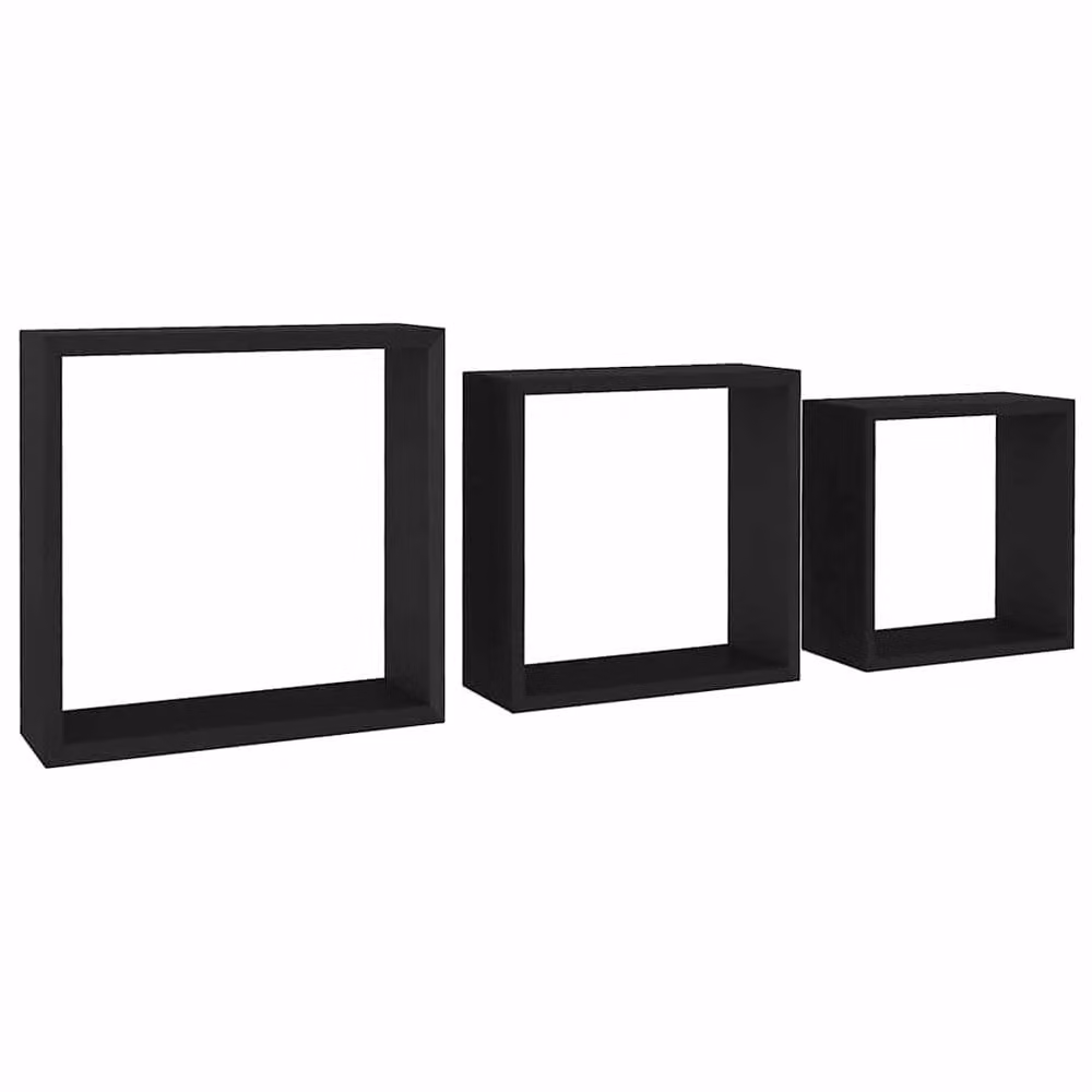 Berkfield Home Set of 3 Black MDF Wall Mounted Cube Shelves – 3