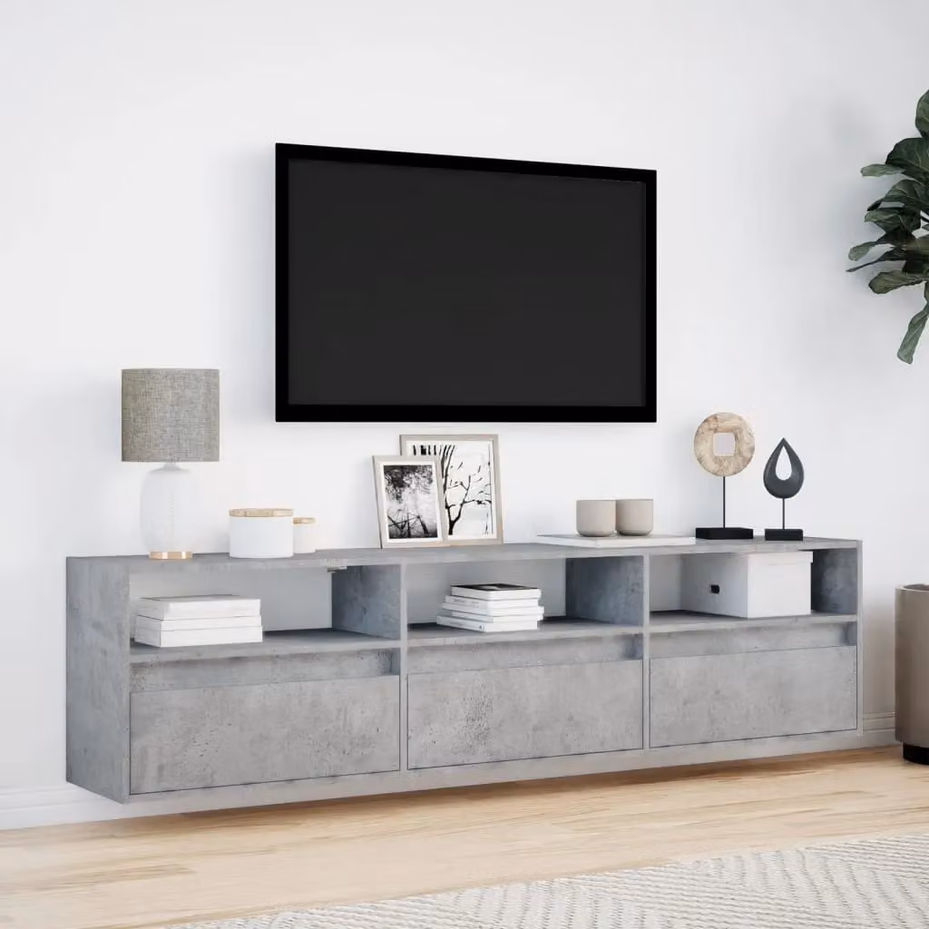 Berkfield Home TV Wall Cabinet with LED in Concrete Grey, W: 180 cm, D: 45 cm, H: 31 cm – 2