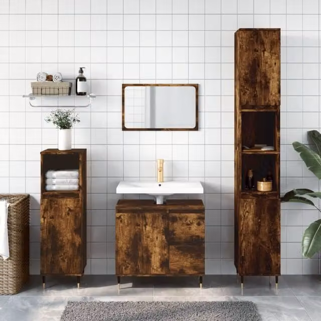 Berkfield Home Smoked Oak Bathroom Cabinet in Brown, W/D/H: 30 x 30 x 190 cm – 1