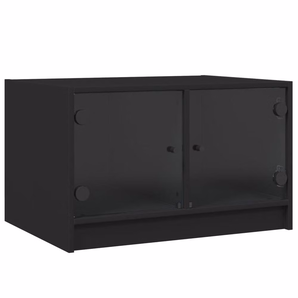 Berkfield Home Modern Black Coffee Table with Glass Doors W: 68 cm, D: 50 cm, H: 42 cm – 3