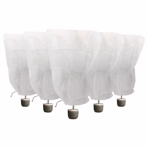 Harbour Housewares Set of 5 White Plant Fleece Frost Protection Covers with Drawstring, W/D/H: 120 x 180 cm