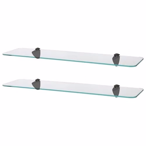 Harbour Housewares 2x Wall-Mounted Glass Bathroom Shelves, Black and Transparent, W: 60 cm, D: 13 cm, H: 13 cm