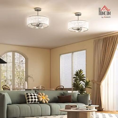 HOMCOM Set of 2 Modern Crystal Ceiling Light Fixtures in Silver Tone, W/D/H: 39 x 39 x 32 cm – 2