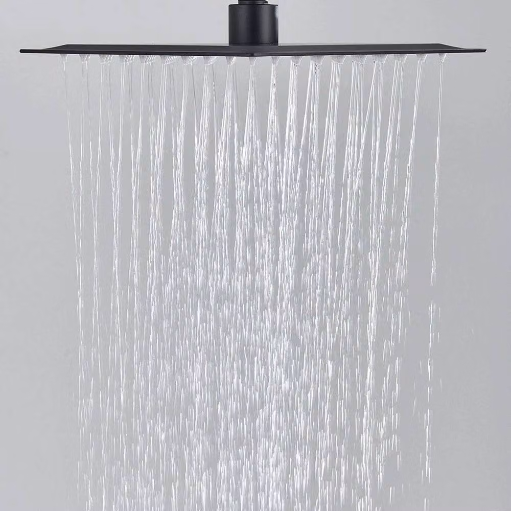 PAWNORA Square Rainfall Overhead Shower Head in Matt Black, W: 25.4 cm – 5