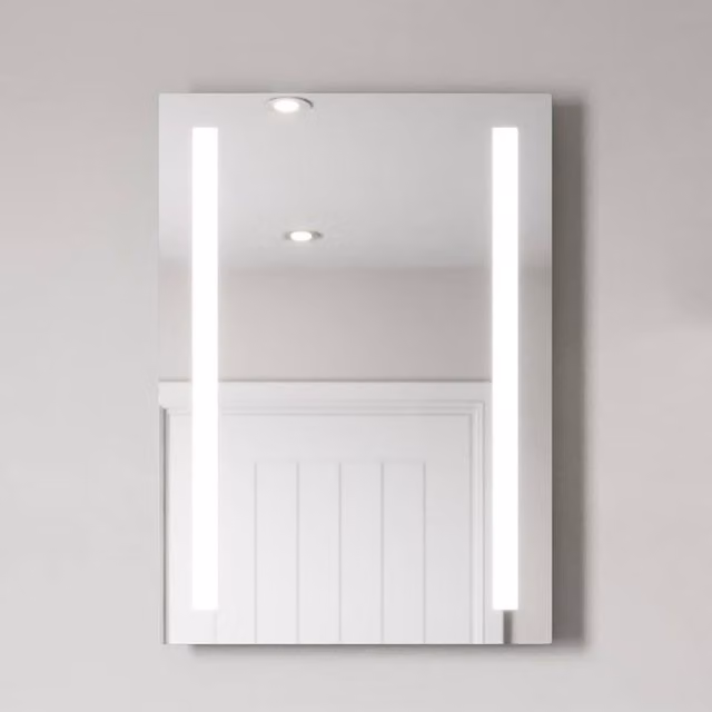 Bathwell Rectangular LED Wall Mounted Bathroom Mirror with Battery Rocker Switch in Silver