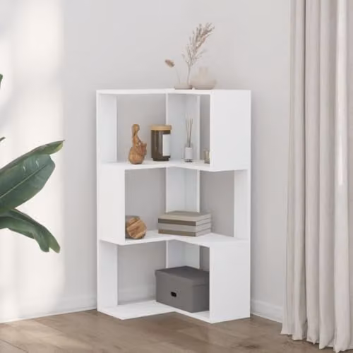 vidaXL Modern 3-Tier Corner Bookcase in White, W/D/H: 50 x 50 x 102 cm – 2
