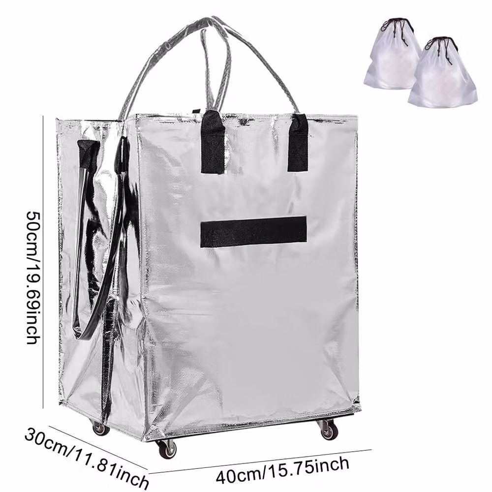 Ventryn Spacious Folding Shopping Cart Bag with Wheels in Silver – 2