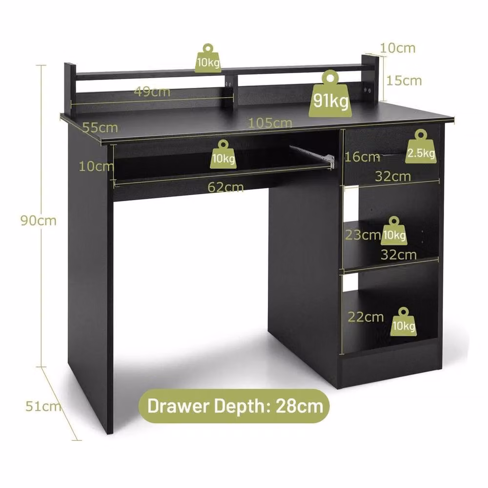 Kelvenix Modern Black Wooden Computer Desk W/D/H: 105 x 133.5 x 90 cm – 2