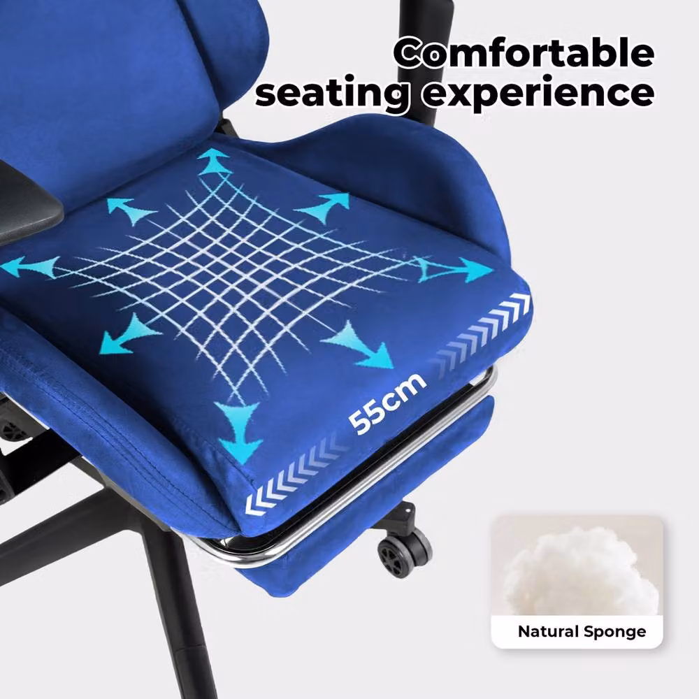VOGREX Blue Spring Padded Reclining Gaming Office Chair with Footrest and Headrest in Microfibre – 3