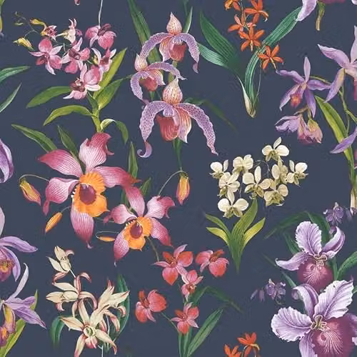 Rasch Maya Floral Wallpaper in Purple and Multicolour with Tropical Orchids and Exotic Flowers – 2