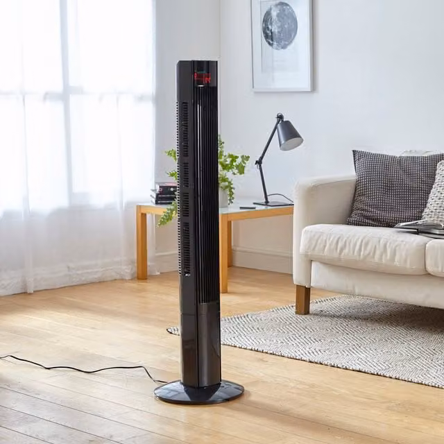 Neo 46 inch Black Free Standing Tower Fan with Remote Control and Timer