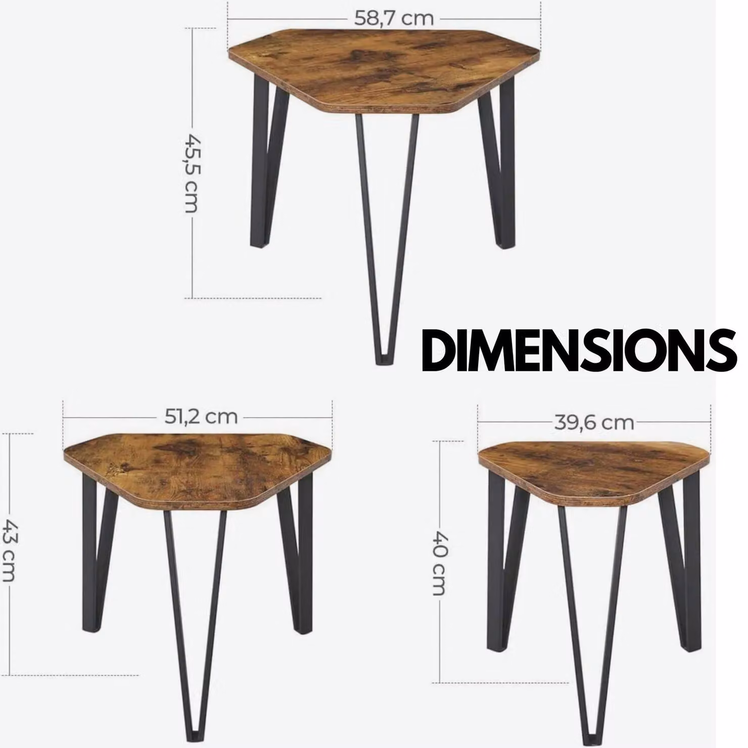 Rafaelo Mobilia Set of 3 Industrial Nesting Tables in Rustic Dark Brown – 5
