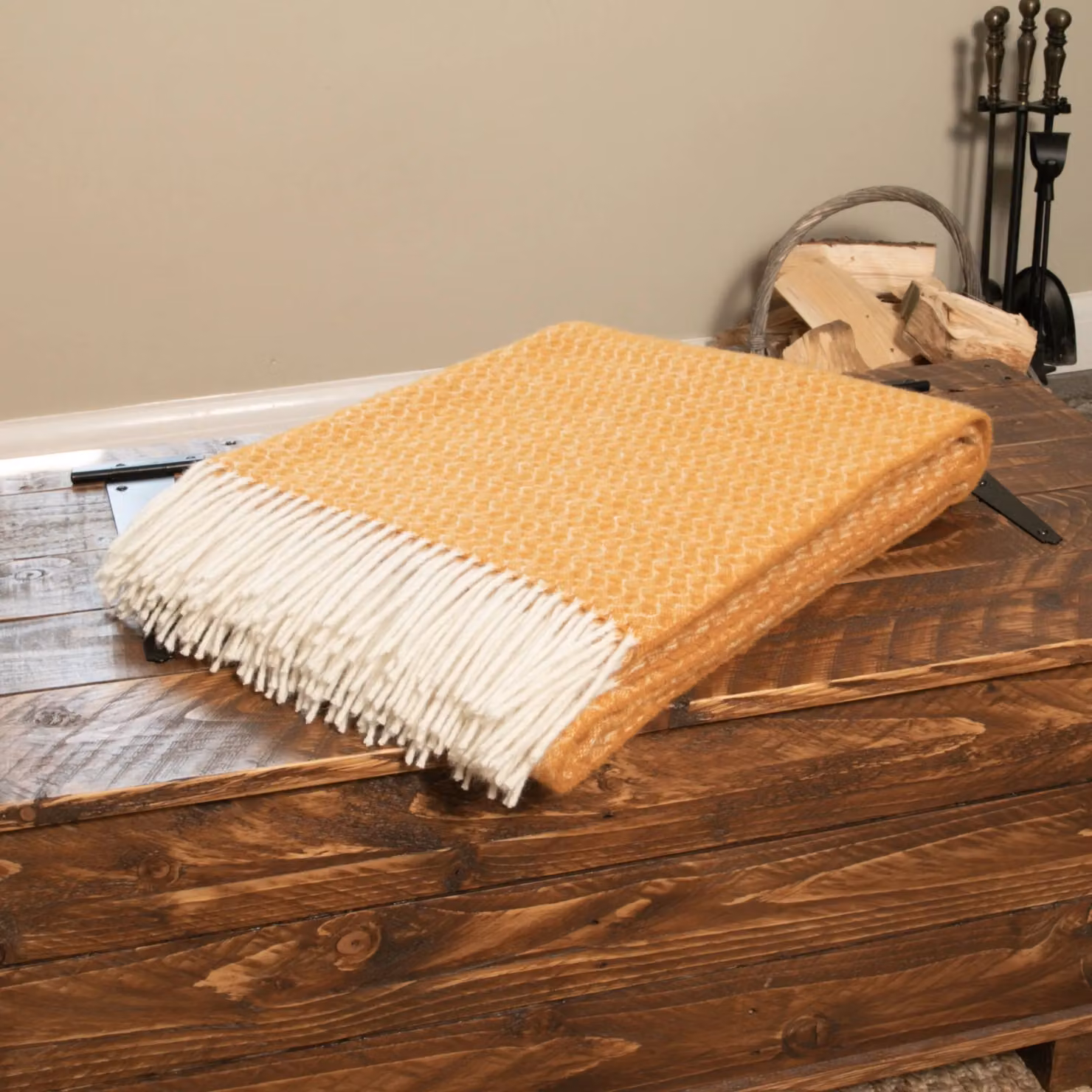 Native Natural Mustard Yellow Geometric Wool Blanket, W: 140 cm, L: 200 cm – 2