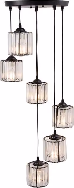Livingandhome 6-Light Crystal Cylinder Chandelier in Black