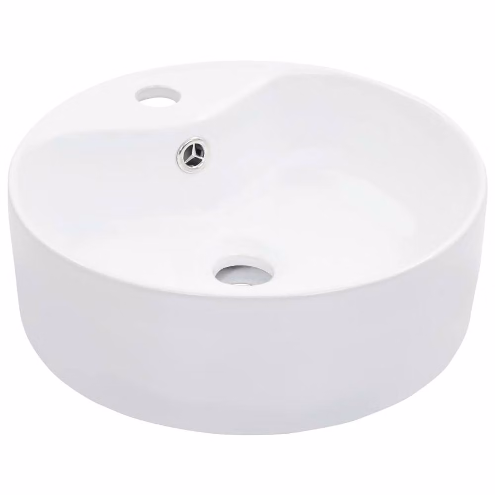 Berkfield Home White Ceramic Round Countertop Wash Basin with Overflow W: 36 cm, D: 13 cm, H: 13 cm