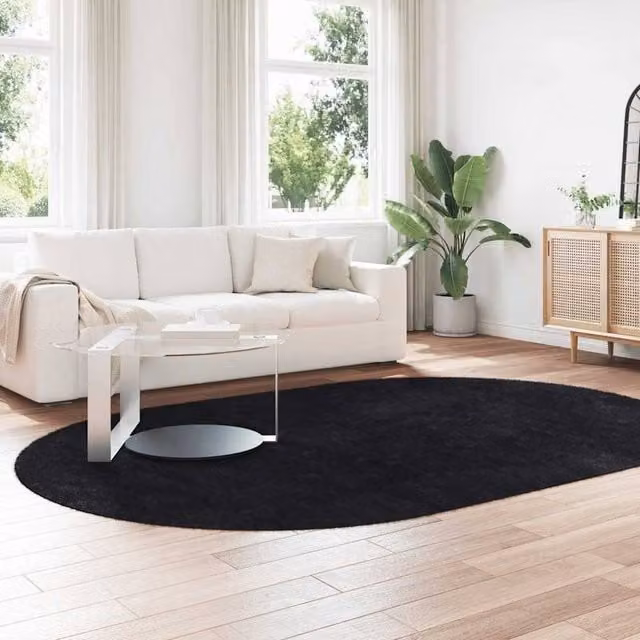 Berkfield Home NAVARRA Black Shaggy High Pile Polyester Rug W: 300 cm, D: 200 cm