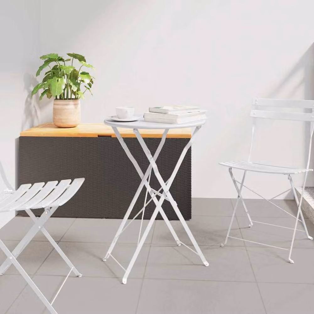 Berkfield Home Folding Bistro Table in White Powder-coated Steel, W: 50 cm, H: 71 cm – 2