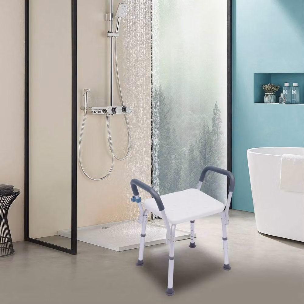 FORGEVIO White Shower Chair with Detachable Armrest and Non-Slip Height Adjustable Legs – 2