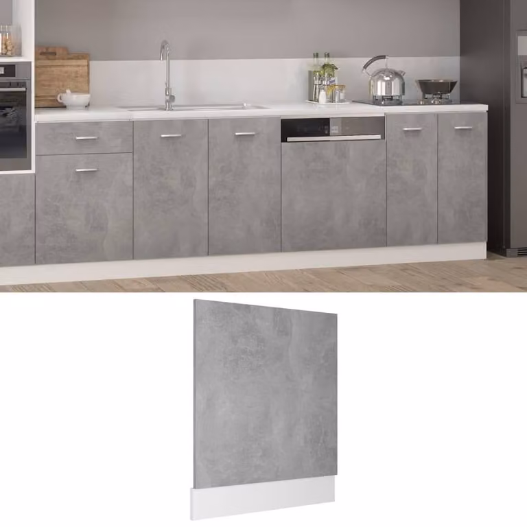 Berkfield Home Durable Dishwasher Panel in Concrete Grey, W: 59.5 cm, D: 3 cm, H: 67 cm, Engineered Wood