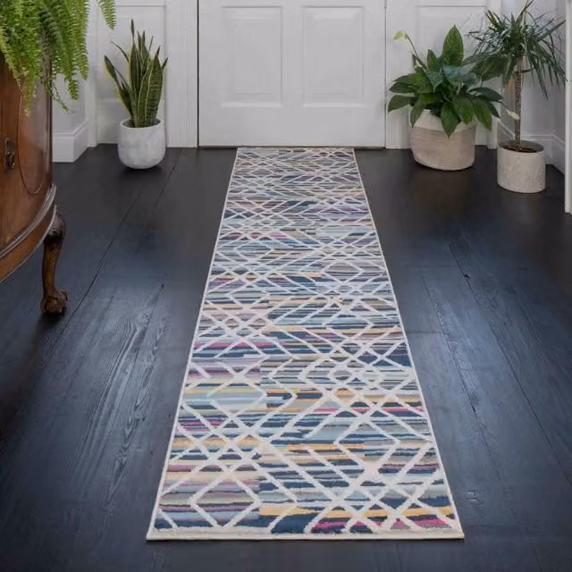 The Rug House Multicolour Geometric Modern Living Area Rug, W: 240 cm, D: 60 cm