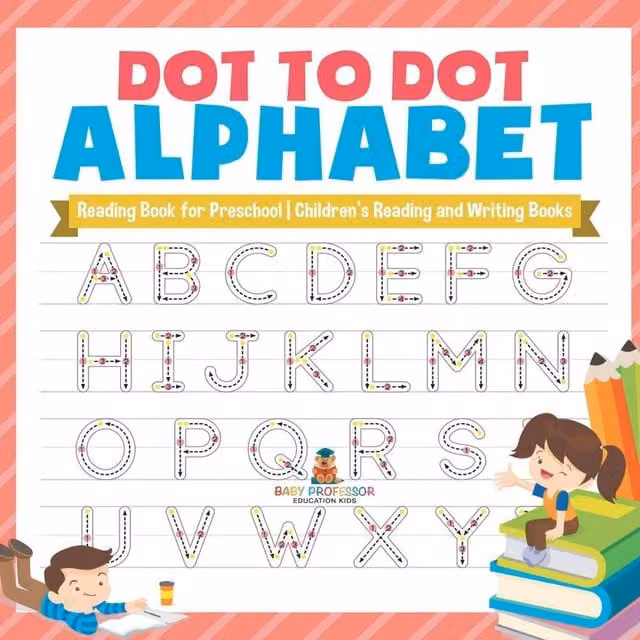 Baby Professor Dot to Dot Alphabet Reading Book for Preschool Children, White and Multicolour