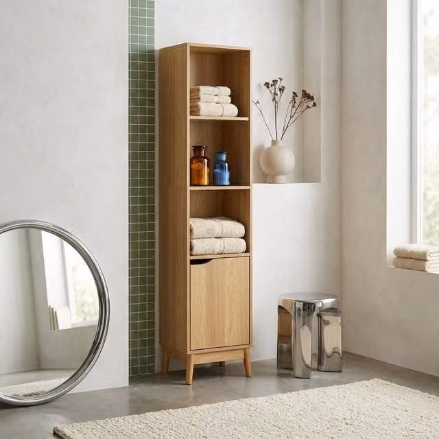 sweeek Vintage Pine Bathroom Storage Column in Light Brown, W/D/H: 25 x 4.5 x 167 cm – 1