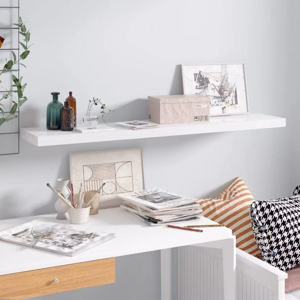 Berkfield Home Durable Floating Wall Shelf in High Gloss White, W/D/H: 120 x 23.5 x 3.8 cm – 2