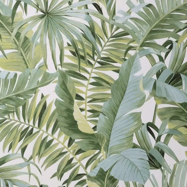 Fine Decor Maui Leaf Botanical Floral Wallpaper in Green and Blue Matt Finish