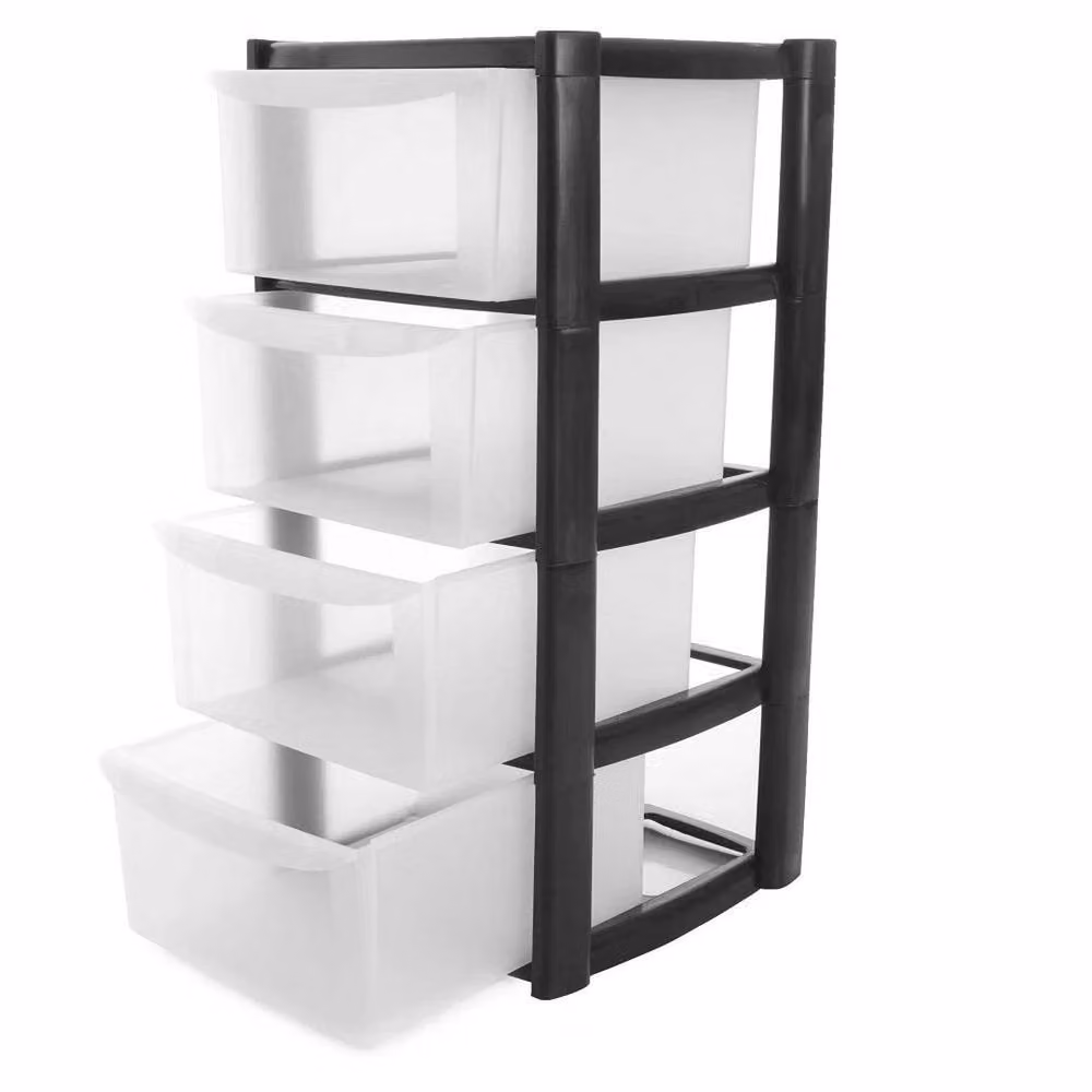 PAWNORA Large 4 Drawer Plastic Storage Tower in Black – 2