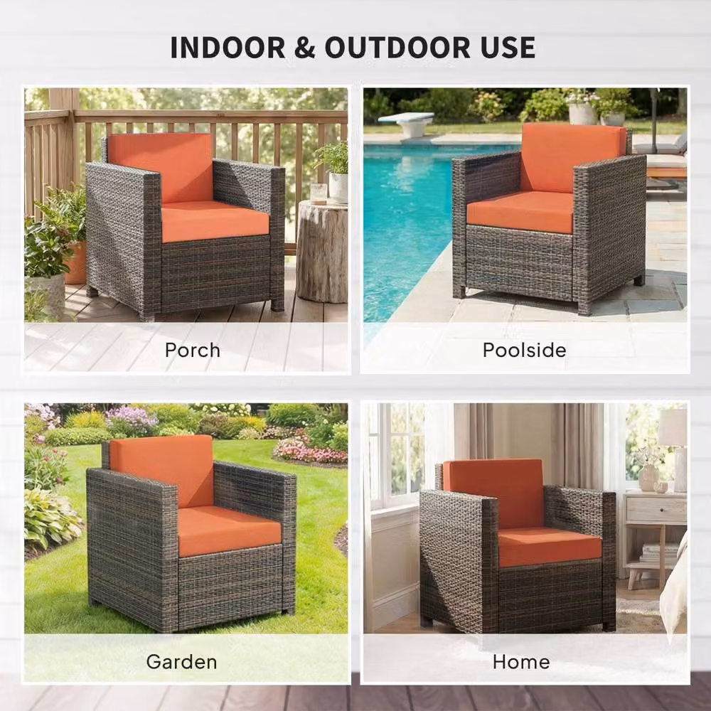 Wyld Haus Noette Faux Rattan Garden Armchair with Brown and Orange Cushions – 7