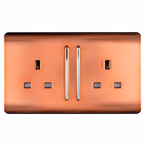 Trendi Switch Artistic Modern 2 Gang 13 Amp Long Flush Switched Plug Socket in Copper – 2