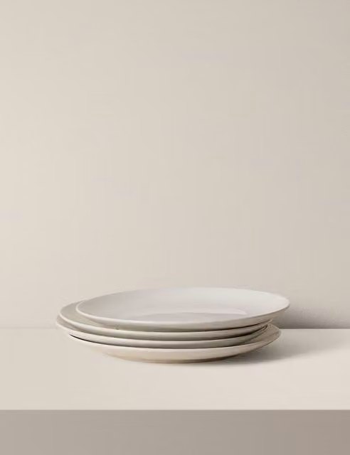 M&S Set of 4 White Porcelain Adult Dinner Plates, Dishwasher Safe