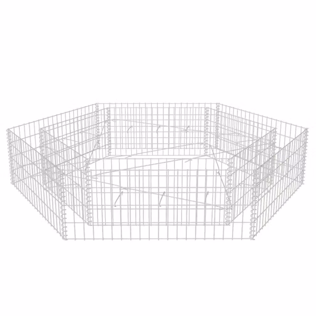 Berkfield Home Hexagonal Gabion Raised Bed in Silver, W/D/H: 200 x 173 x 40 cm – 2