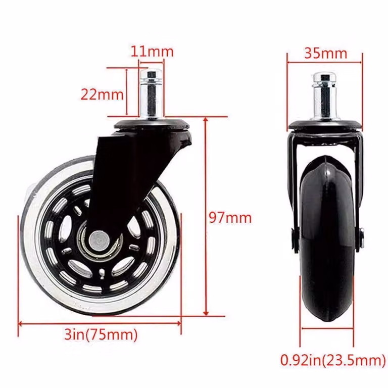 Nordara 5-Piece Set of Rotatable Universal Office Chair Replacement Casters in Black