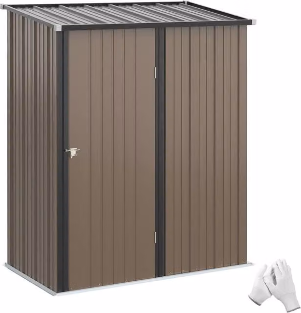 Rolipo Brown Corrugated Galvanised Steel Garden Shed with Single Door, W/D/H: 161.5 x 94.5 x 161.5 cm