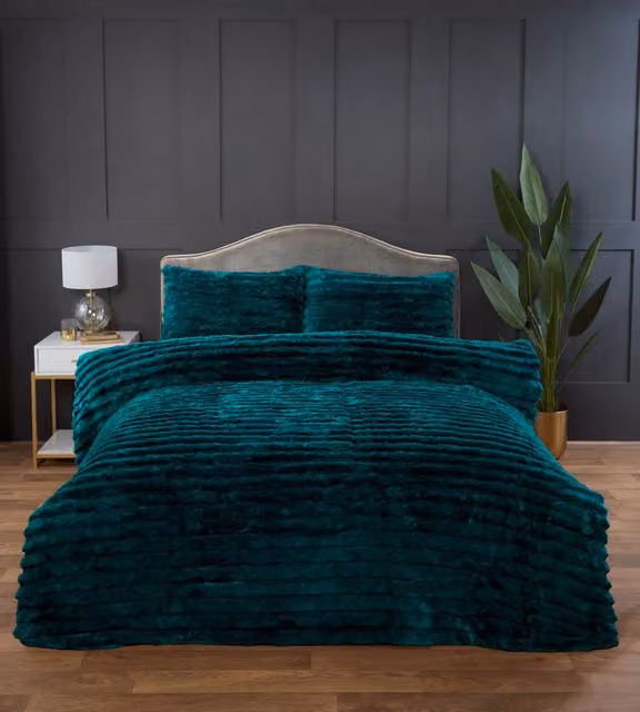 Rapport Home Chunky Ribbed Fur Polyester Soft and Cozy Duvet Cover Set with Pillowcase, Green, W: 140 cm, L: 200 cm – 1